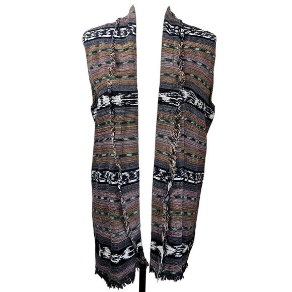 Vintage Southwestern Handmade Vest Serape Blanket Fringe Aztec Womens OS VTG - Picture 7 of 7